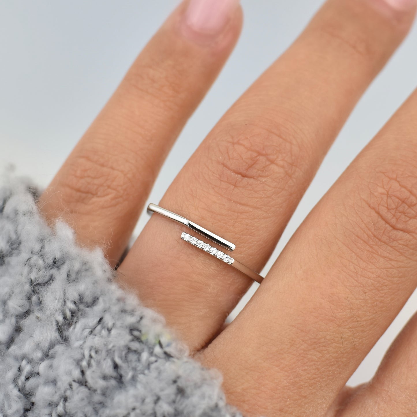 Dainty Adjustable CZ Sterling Silver Band Ring