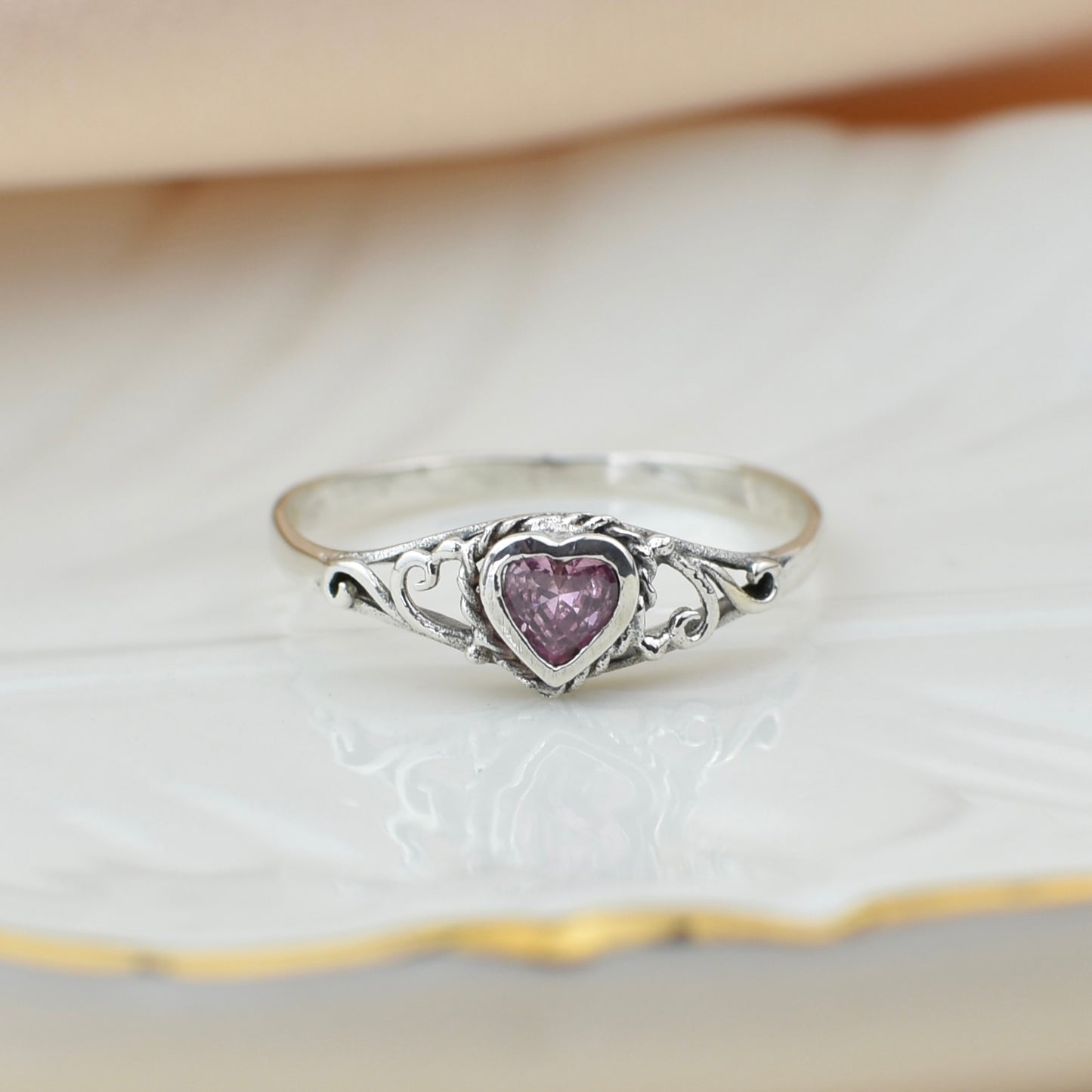 CZ Hearts Sterling Silver Ring