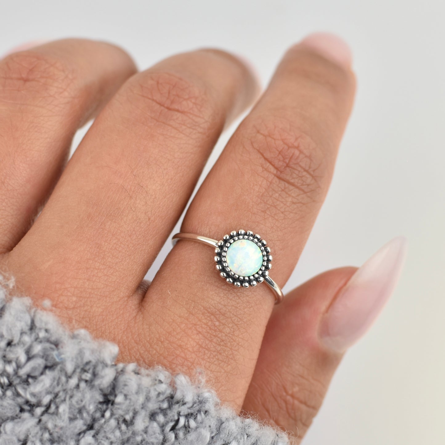 Bali White Opal Sterling Silver Ring