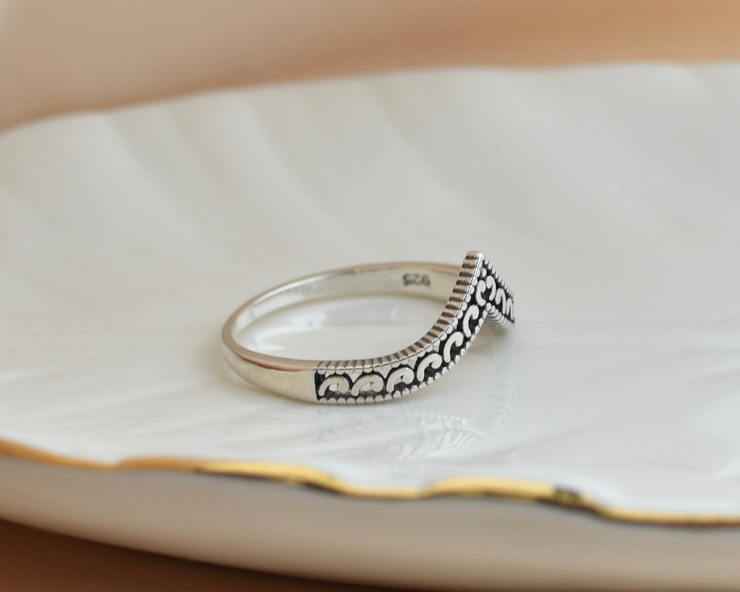 Chevron Curved V Sterling Silver Ring