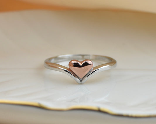 Sterling Silver Rose Gold Heart Ring