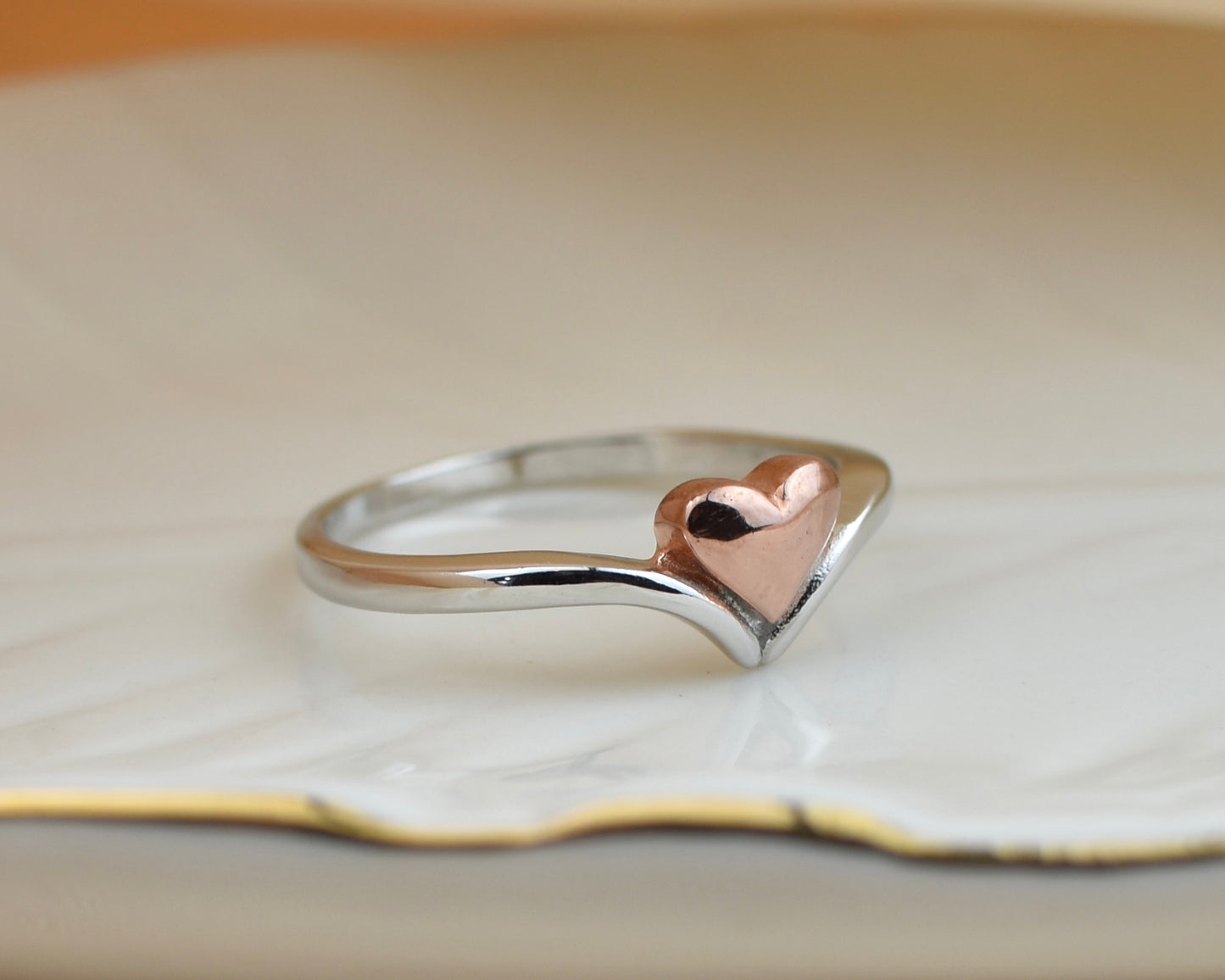 Sterling Silver Rose Gold Heart Ring