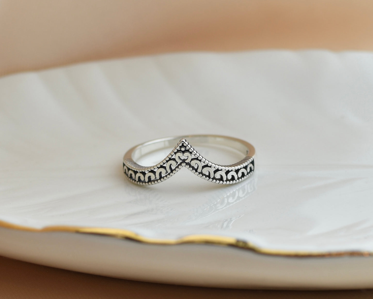 Chevron Curved V Sterling Silver Ring