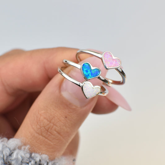 Heart Opal Sterling Silver Rings