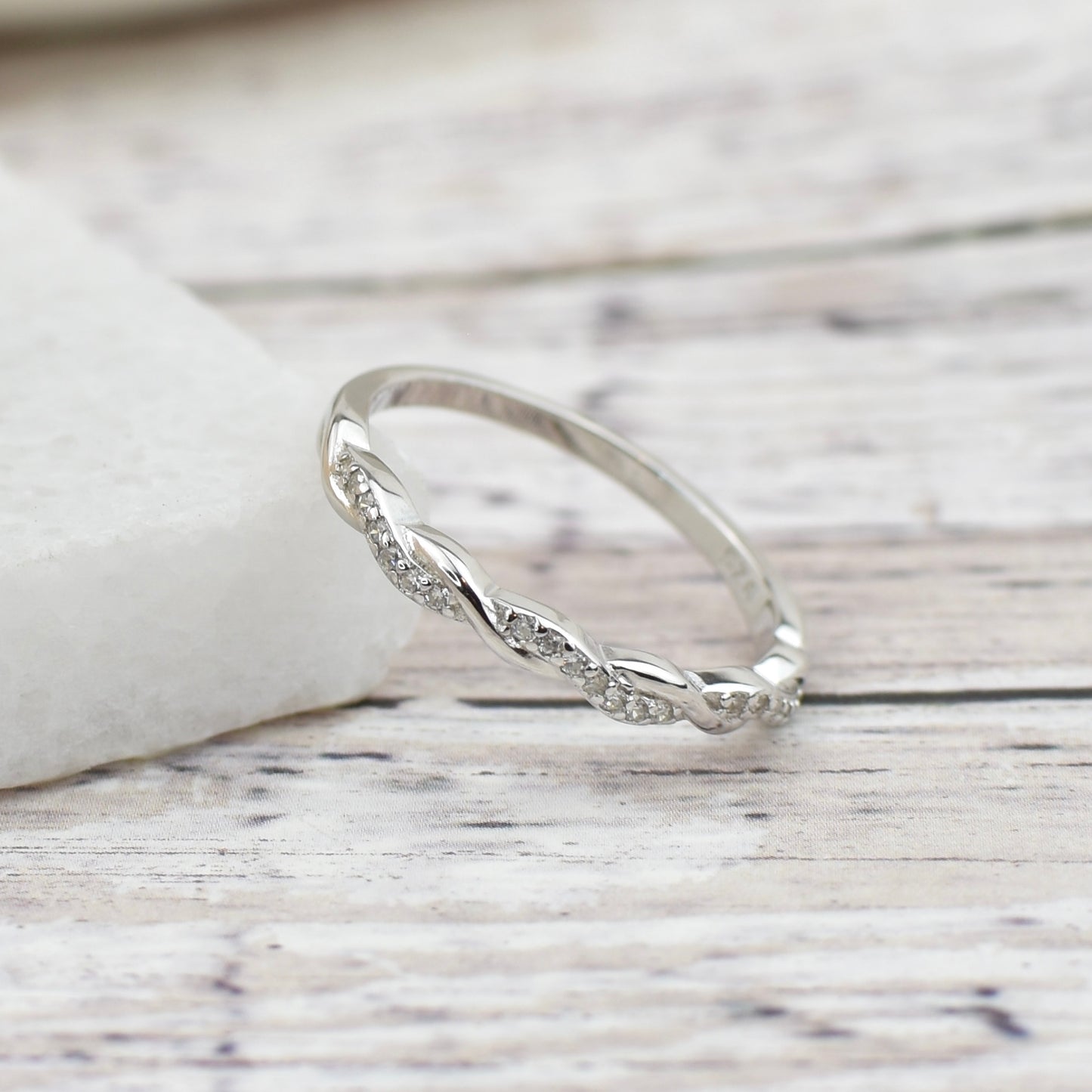 CZ Twisted Rope Sterling Silver Ring