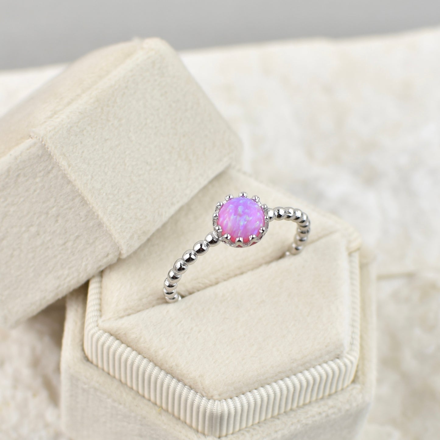 Pink Opal Circle Sterling Silver Ring