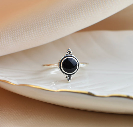 Black Onyx Sterling Silver Stone Ring