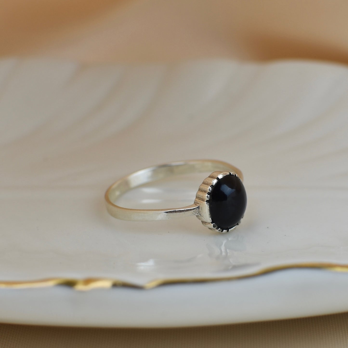 Sterling Silver Onyx Black Stone Ring