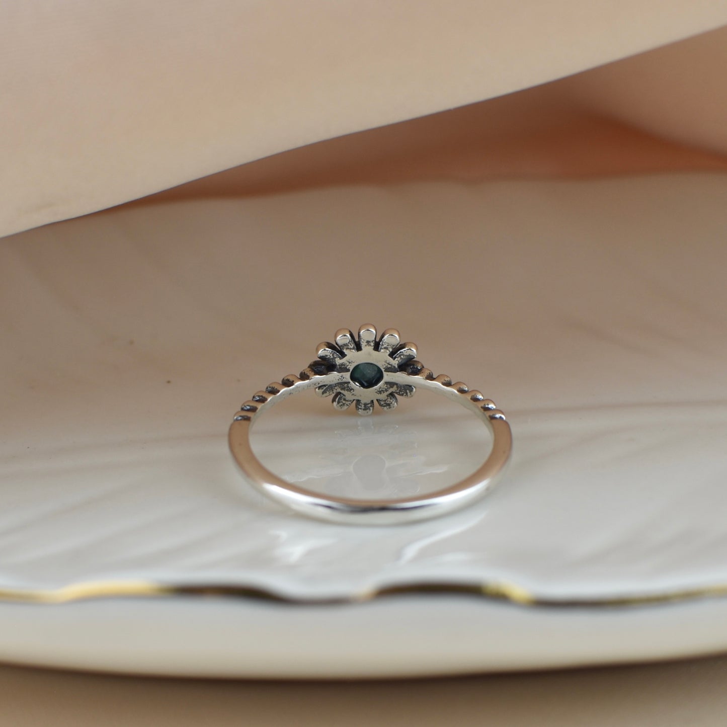 Turquoise Stone Flower Sterling Silver Ring