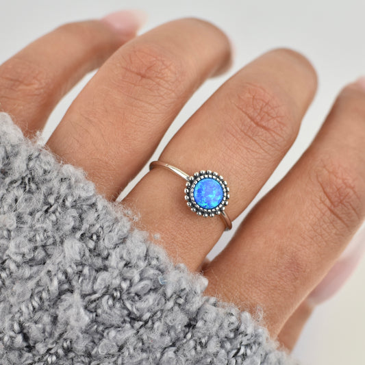 Bali Blue Opal Sterling Silver Ring