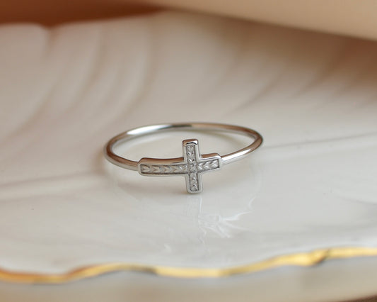 Sideway Cross Sterling Silver Ring