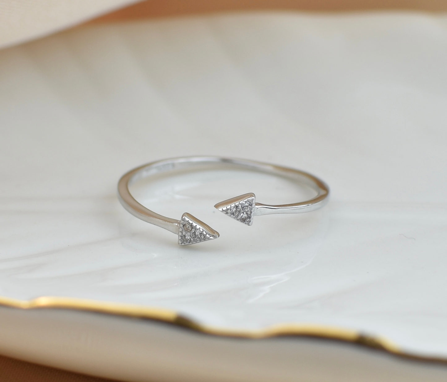 Adjustable CZ Double Arrow Sterling Silver Ring