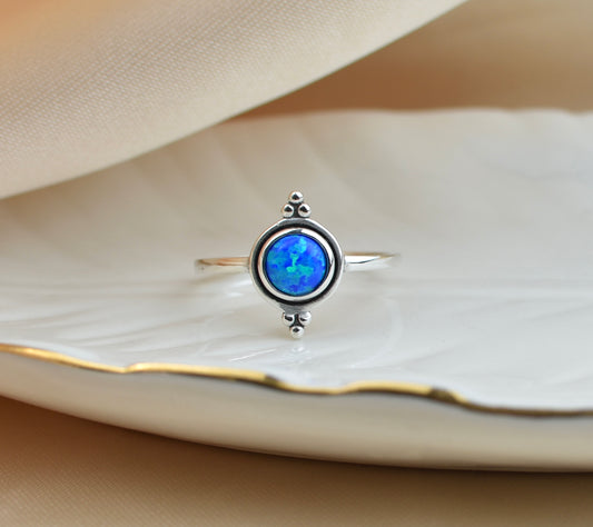 Blue Opal Sterling Silver Ring