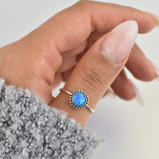 Blue Lab Opal Stone Sterling Silver Ring