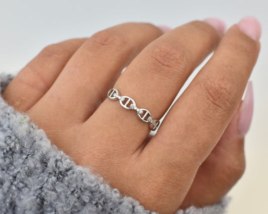 CZ Chain Sterling Silver Ring