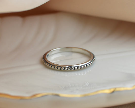 Beaded Solid Band Sterling Silver Ring