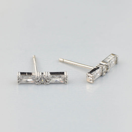 CZ Bar Sterling Silver Studs