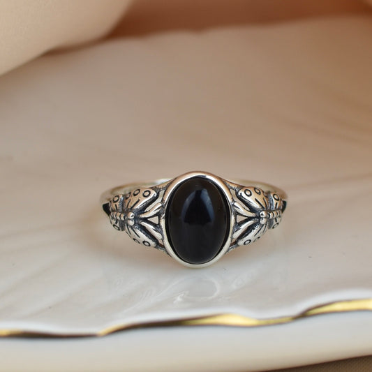 Butterfly Black Onyx Stone Sterling Silver Ring