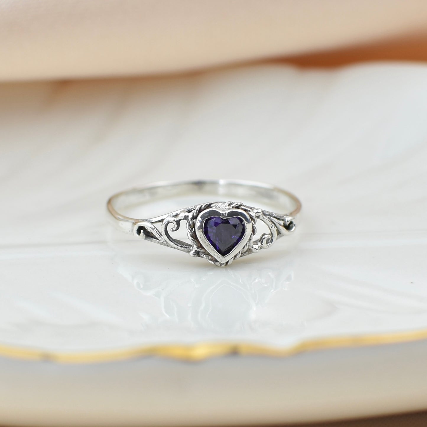 CZ Hearts Sterling Silver Ring