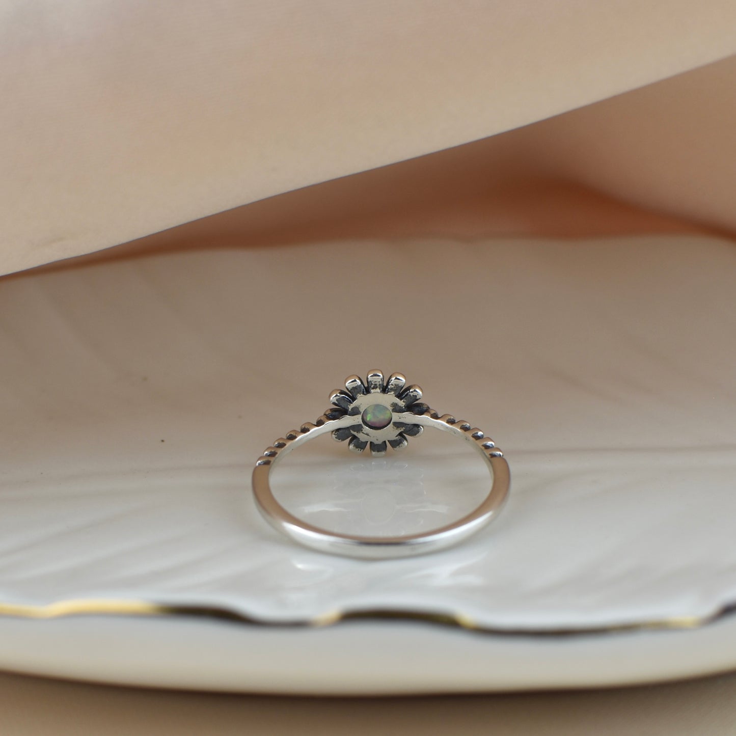 White Opal Flower Sterling Silver Ring