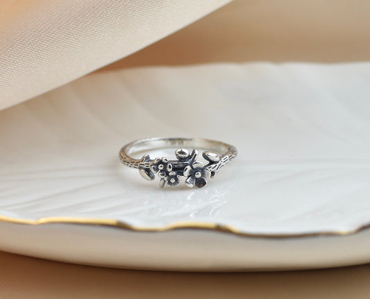 Flower and Vines Sterling Silver Ring