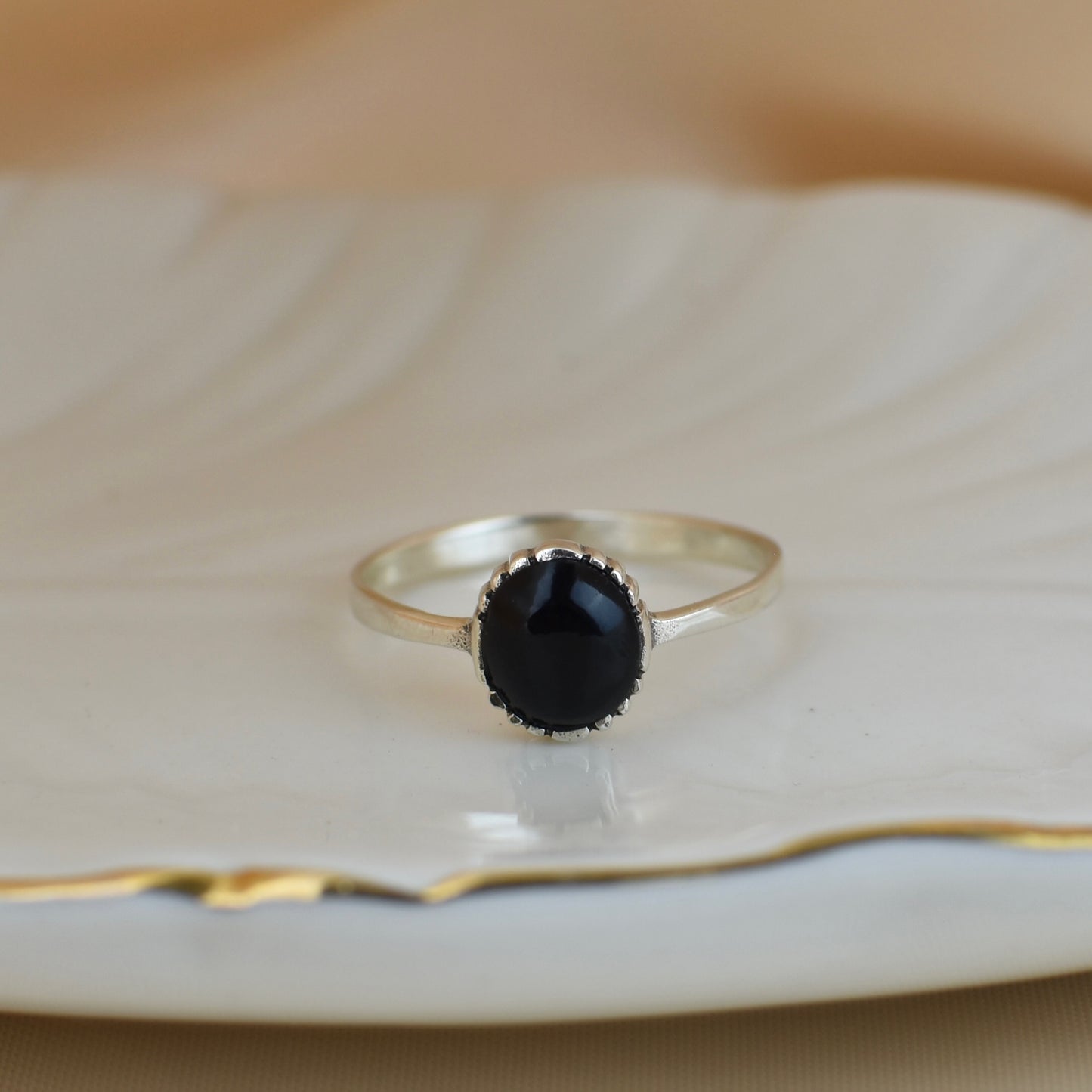 Sterling Silver Onyx Black Stone Ring