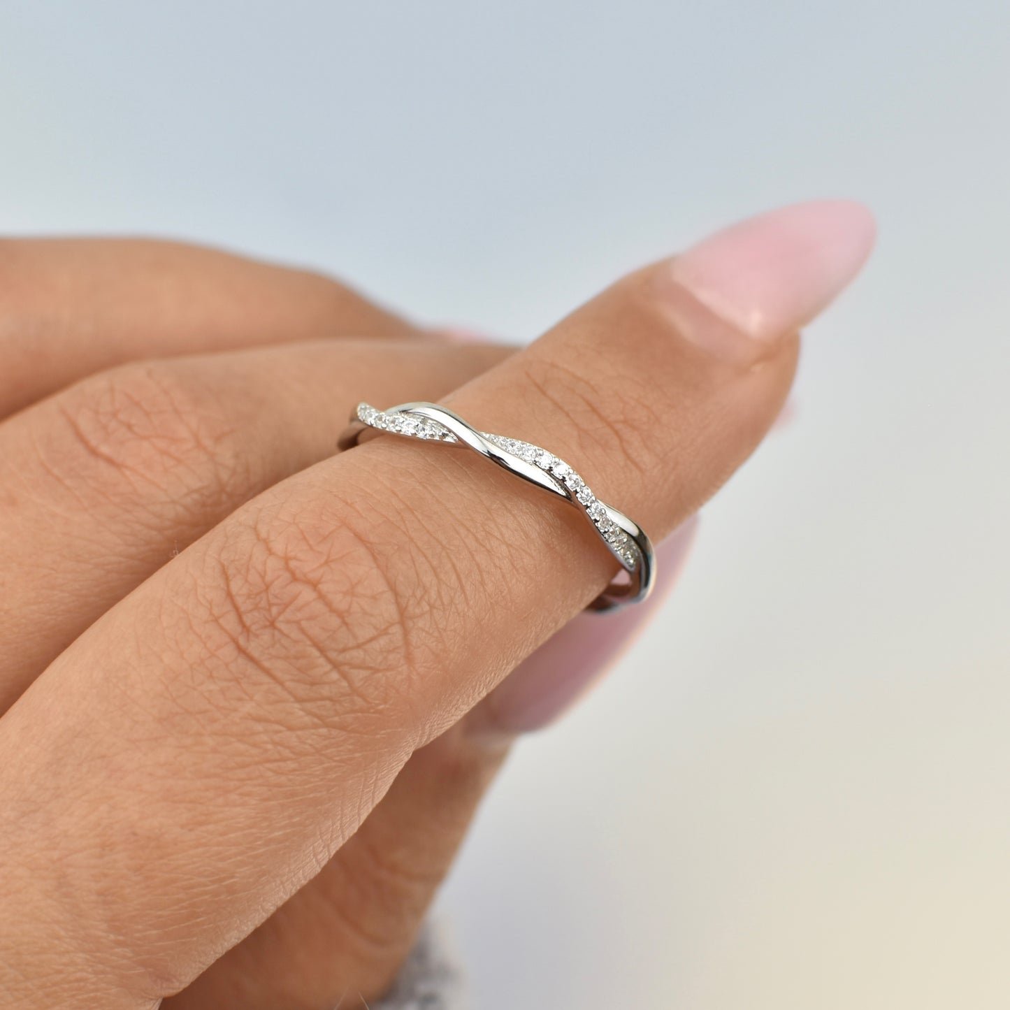 Petite Sterling Silver CZ Braided Ring