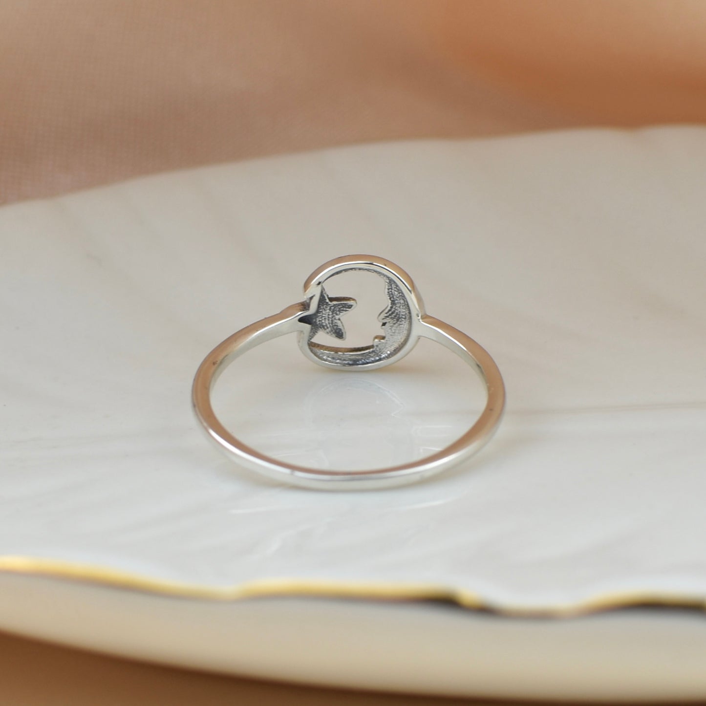 Crescent Moon and Star Ring Sterling Silver