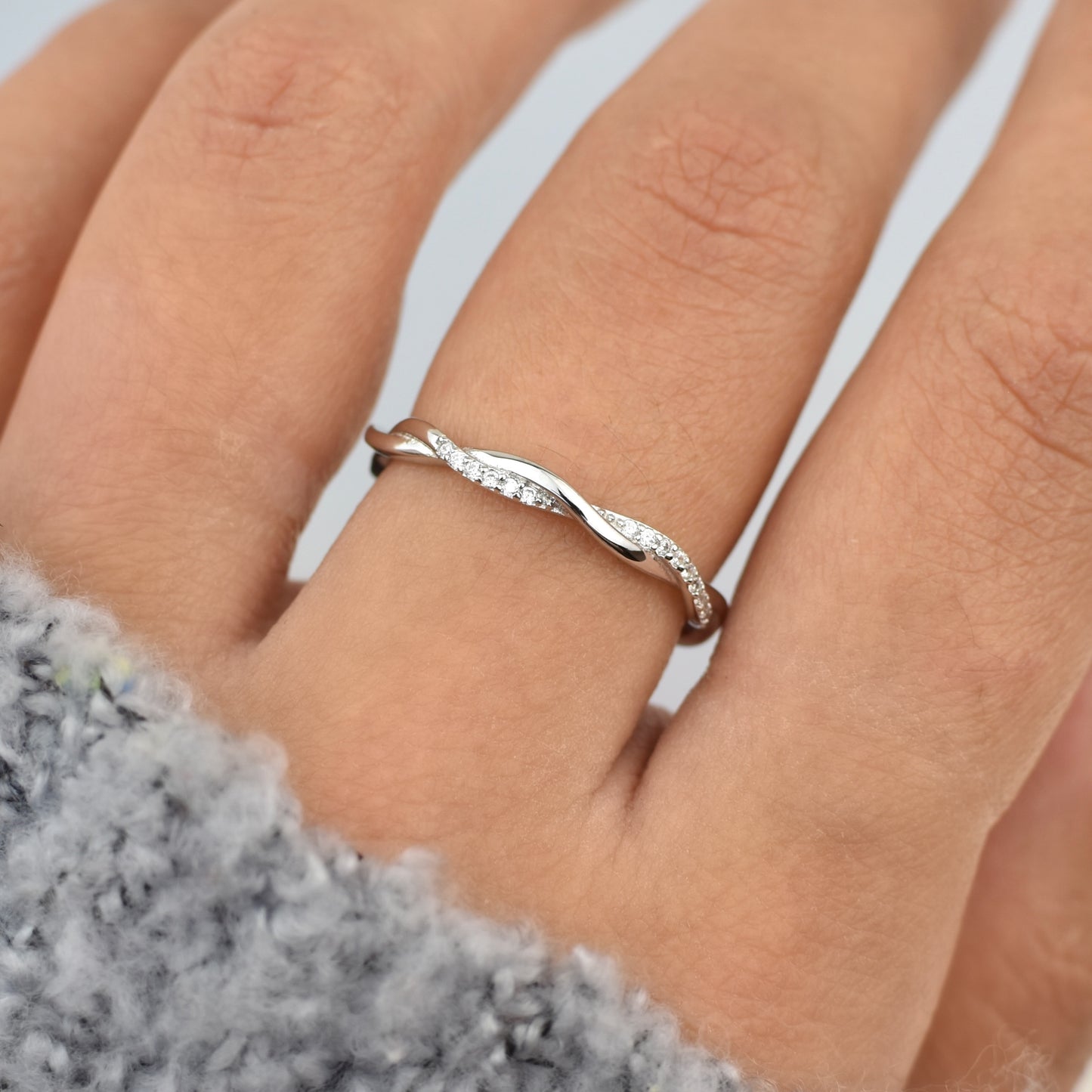 Petite Sterling Silver CZ Braided Ring