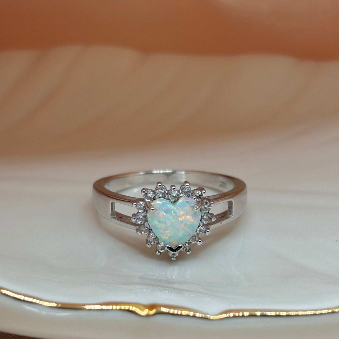 Sterling Silver Opal Heart Ring