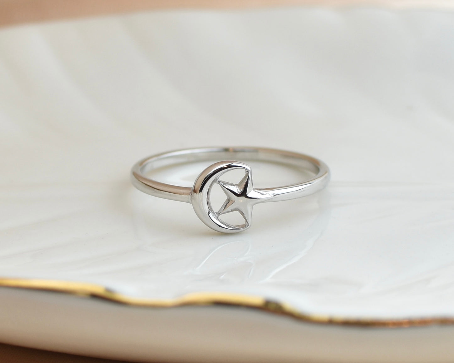 Moon And Star Sterling Silver Ring