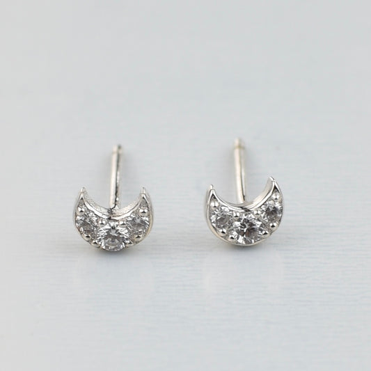 CZ Crescent Moon Sterling Silver Studs