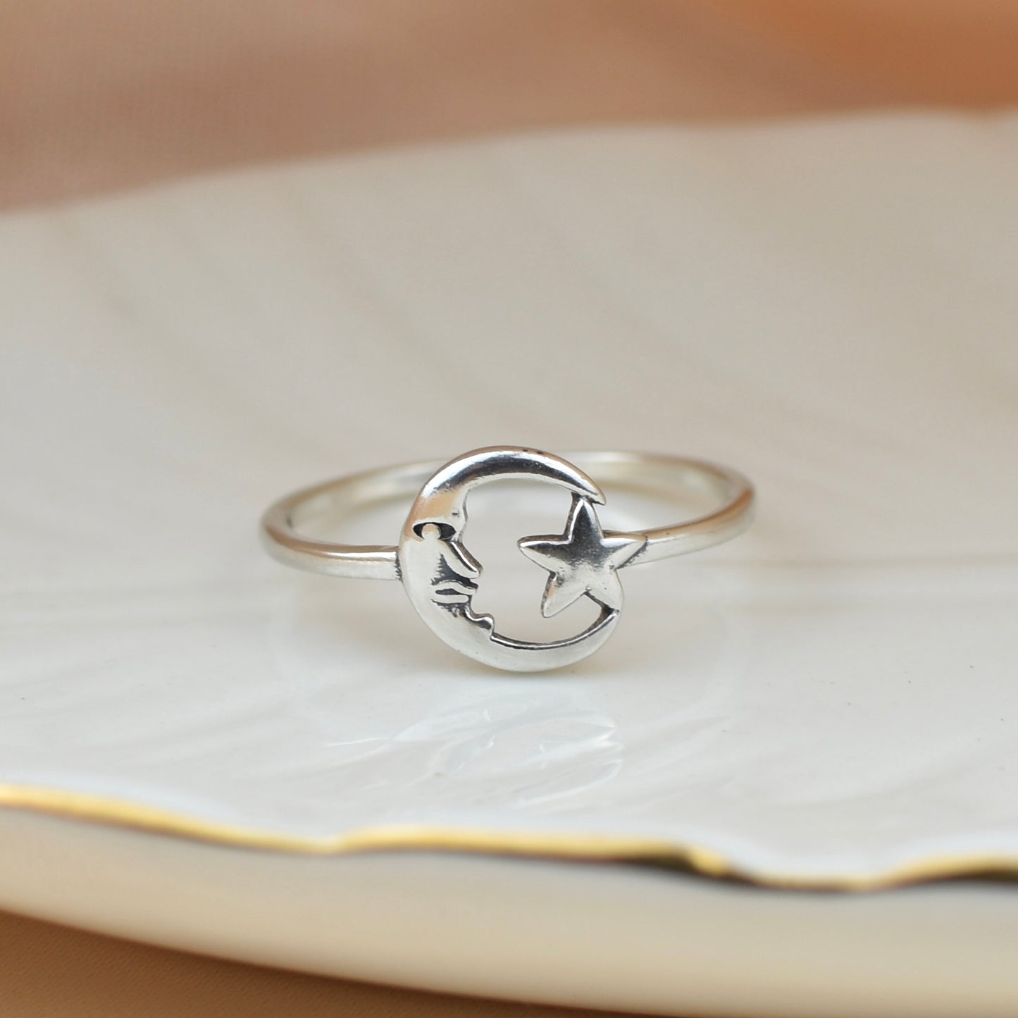 Crescent Moon and Star Ring Sterling Silver