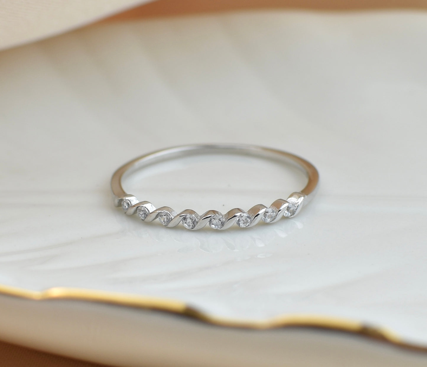 CZ Sterling Silver Twist Band