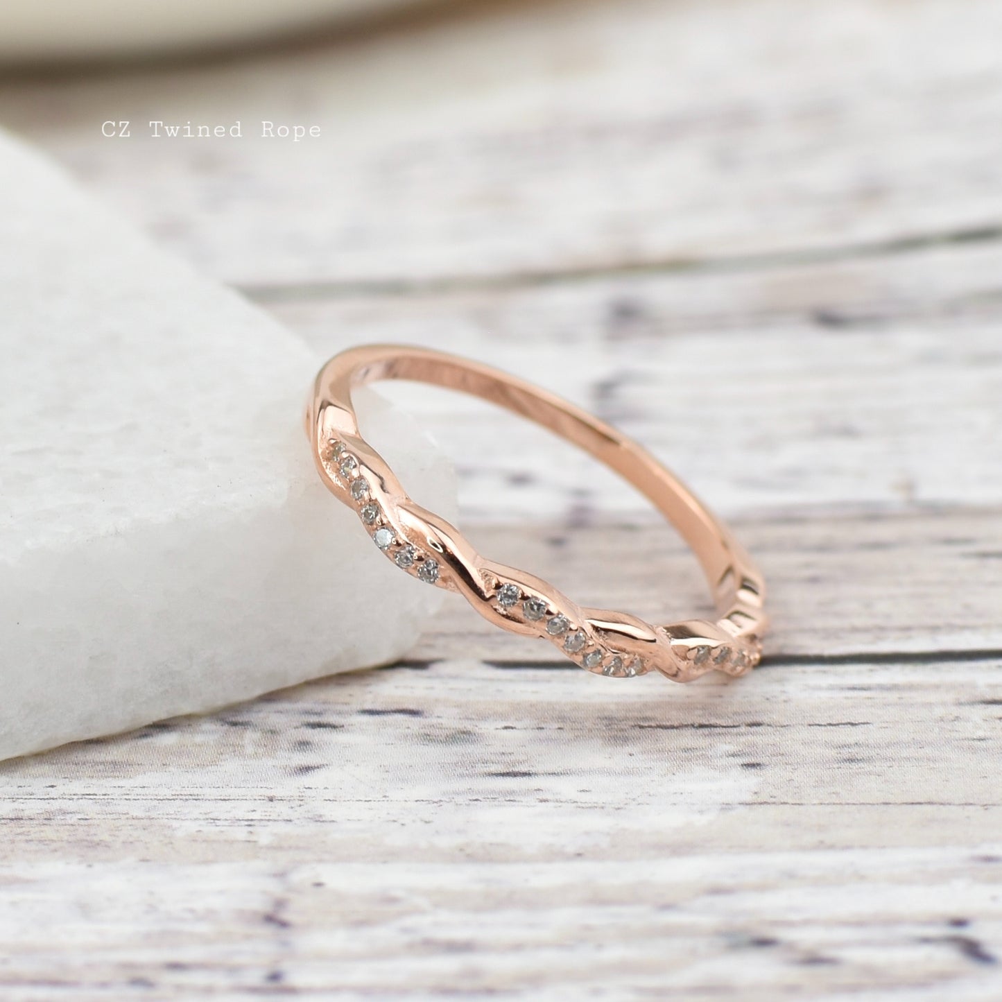 CZ Twisted Rope Sterling Silver Ring