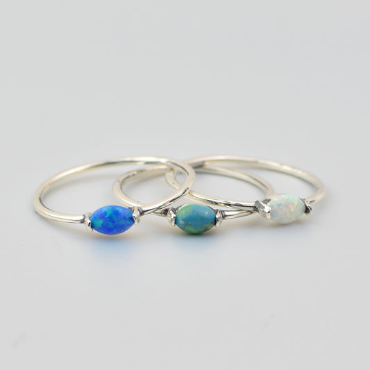 Dainty Opal and Stone Sterling Silver Ring