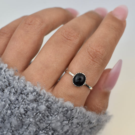 Sterling Silver Onyx Black Stone Ring