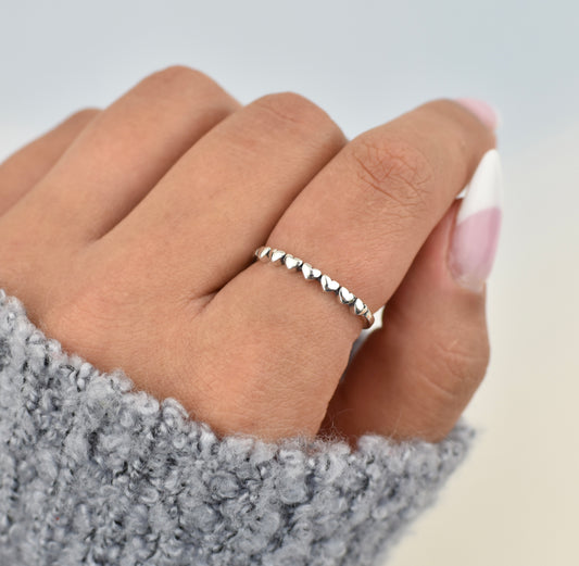 Hearts Band Sterling Silver Ring