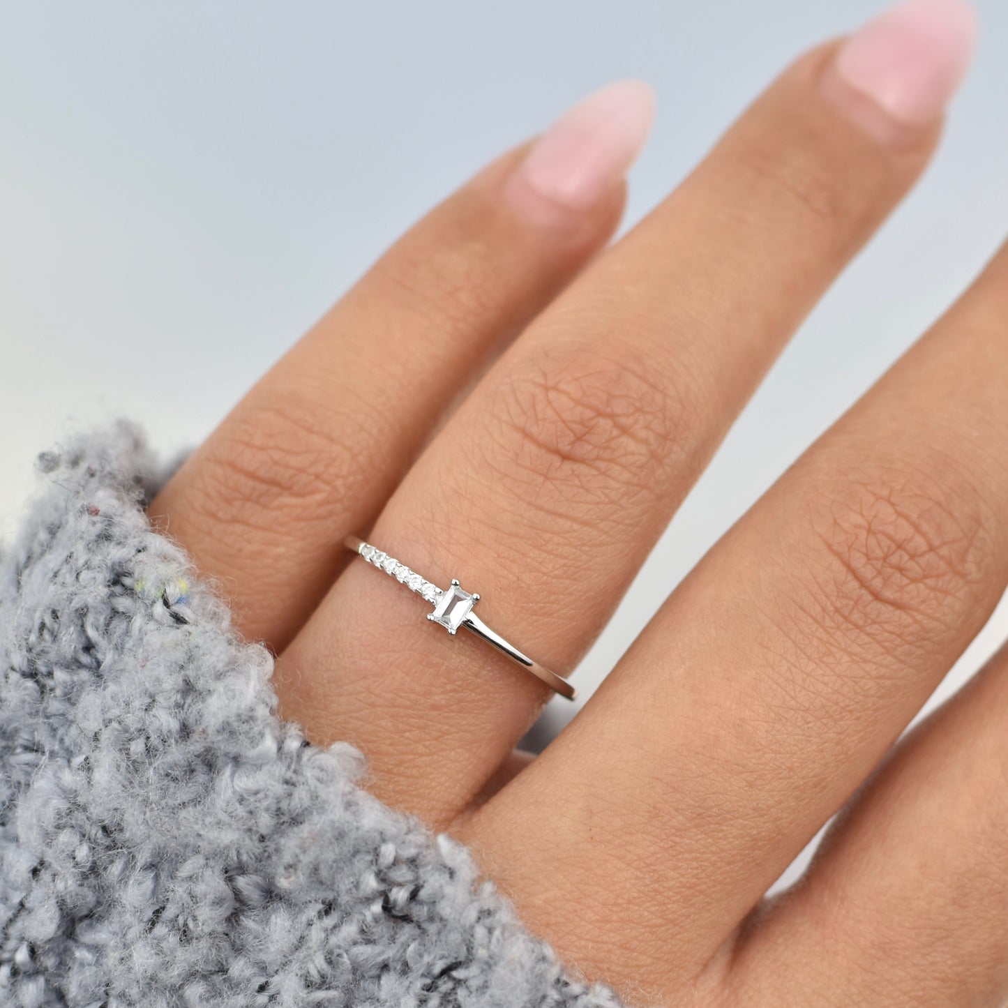 Tiny Baguette CZ Sterling Silver Ring