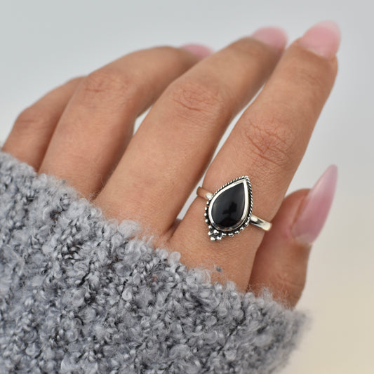 Chic Black Onyx Stone Sterling Silver Ring