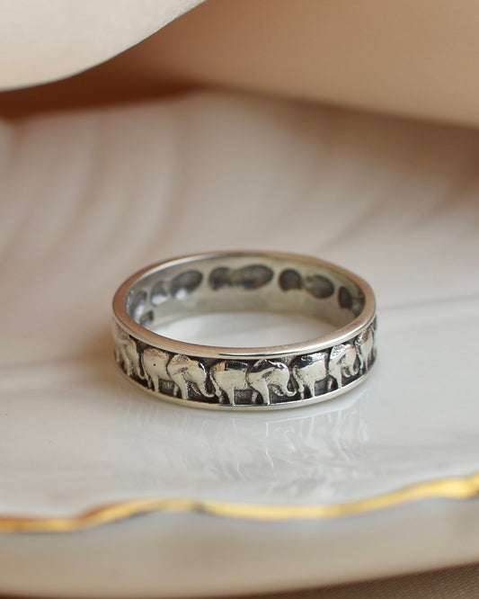 Marching Elephants Sterling Silver Ring