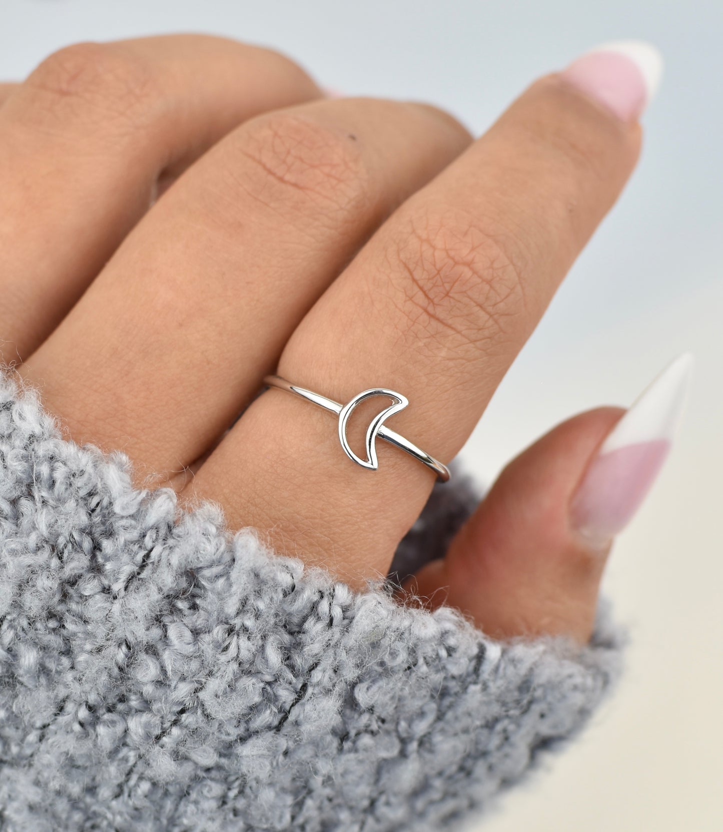 Sterling Silver Open Crescent Moon Ring