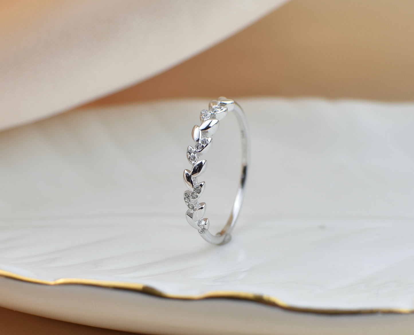 CZ Sterling Silver Leaf Ring