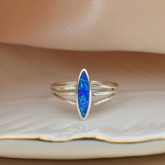 Blue Lab Opal Stone Sterling Silver Ring