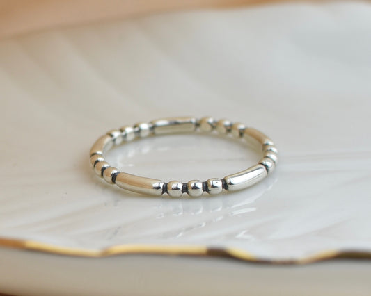 Sterling Silver Bead And Bar Band Ring