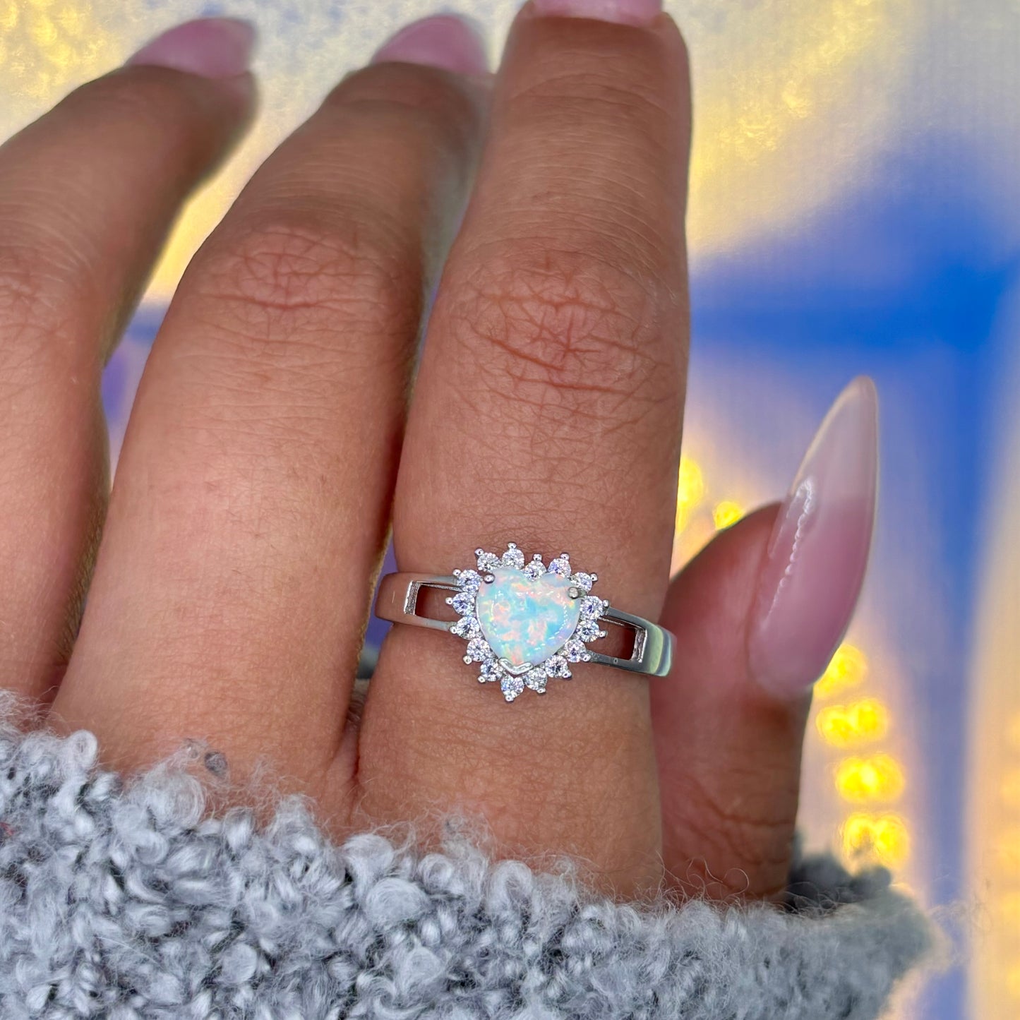 Sterling Silver Opal Heart Ring