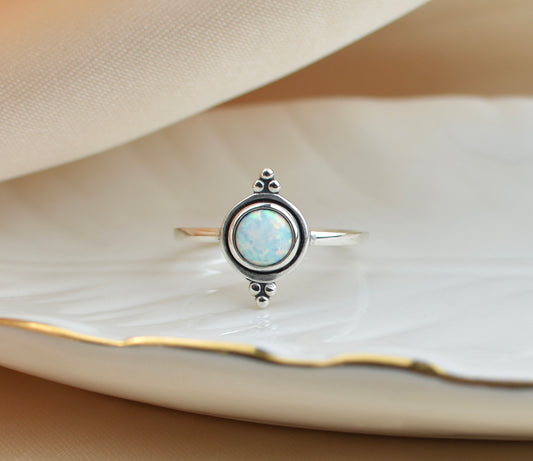 White Opal Sterling Silver Ring