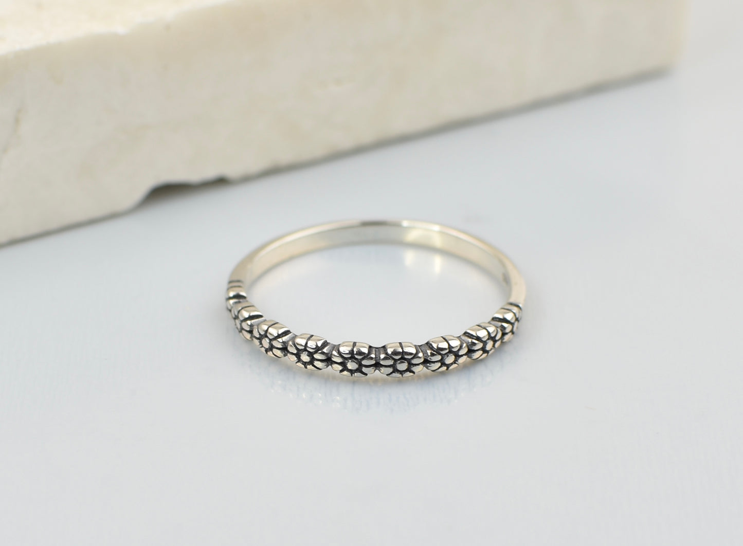 Flower Band Sterling Silver Ring