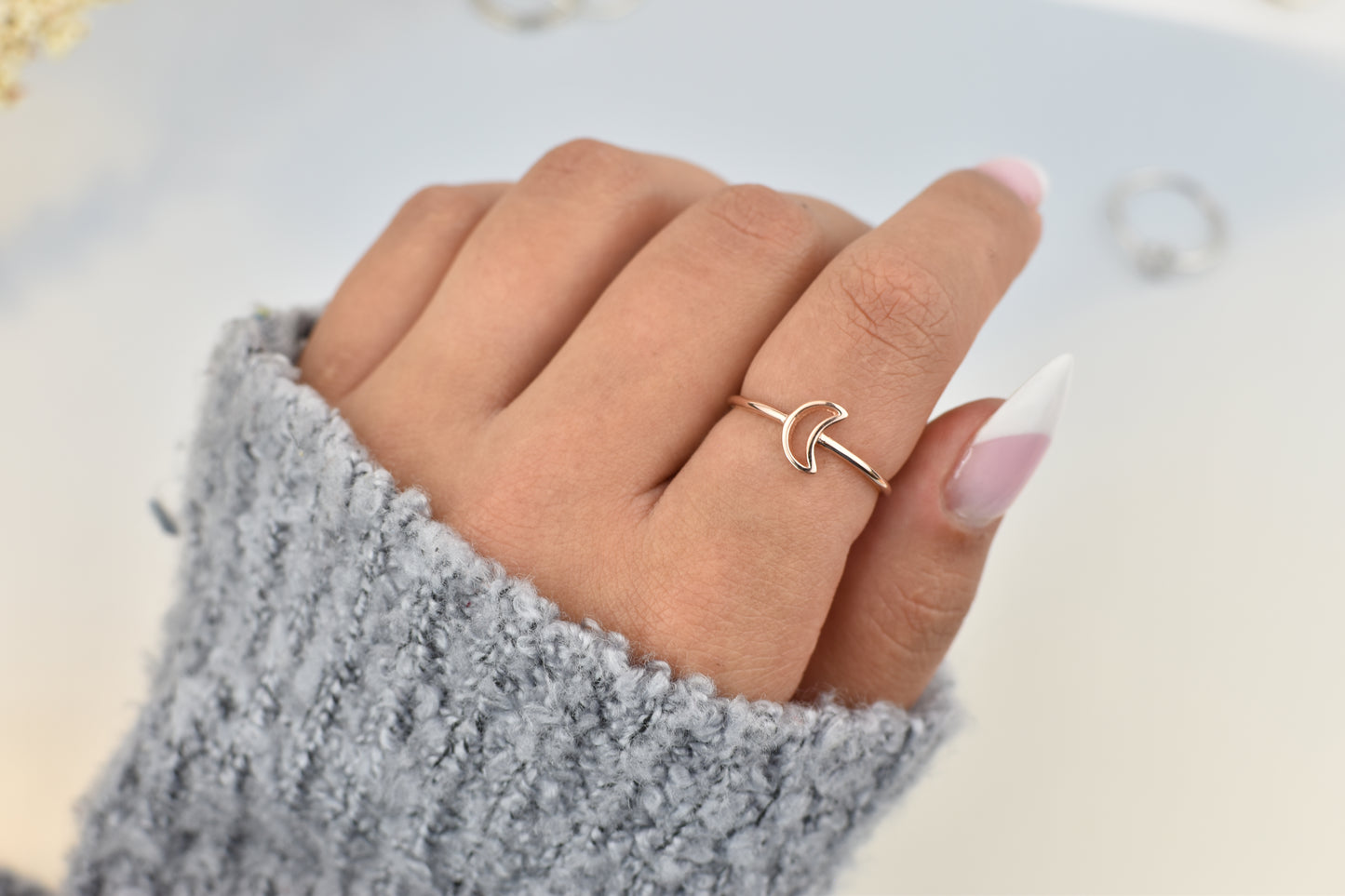 Sterling Silver Open Crescent Moon Ring