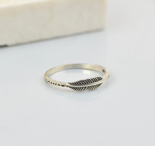 Dainty Feather Sterling Silver Ring